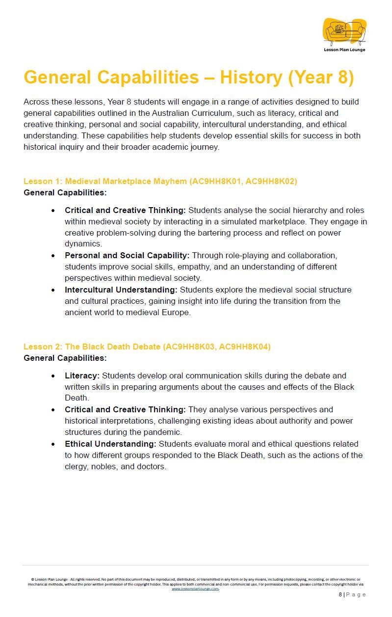 HASS History: 8 Lesson Plans (covering 16 lessons) + 1 Summative Assessment Task + FREE Student WORKBOOK (Year 8)
