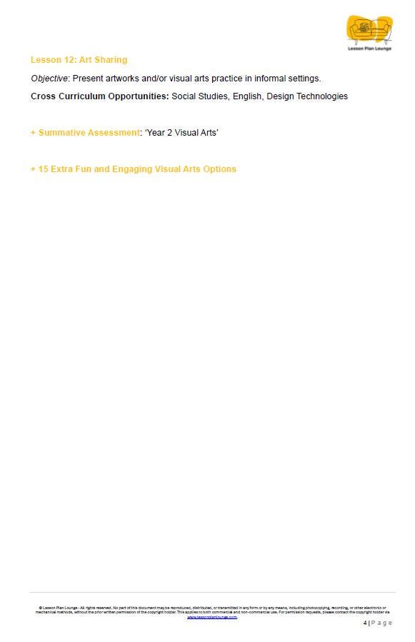 The Arts - VISUAL ARTS: 12 Lesson Plans + 1 Summative Assessment (Year 2)