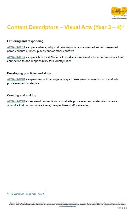 Visual Arts - The Arts: 10 Lesson Plans + 1 Summative Assessment + 25 Extra Visual Arts Ideas (Year 4)