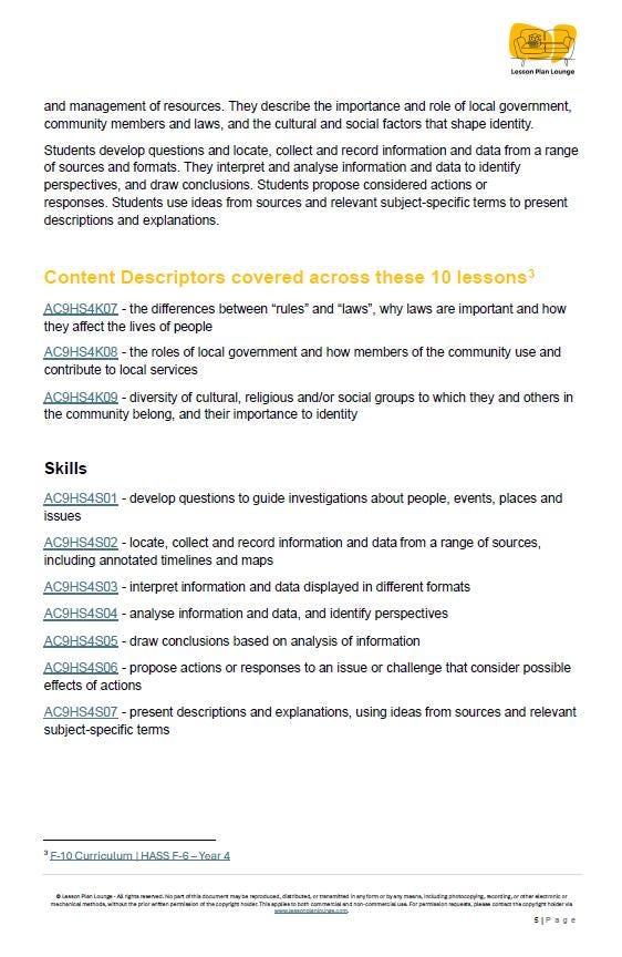 HASS - Civics and Citizenship: 5 Lesson Plans + 1 Summative Assessment and FREE Student Workbook (Year 4)