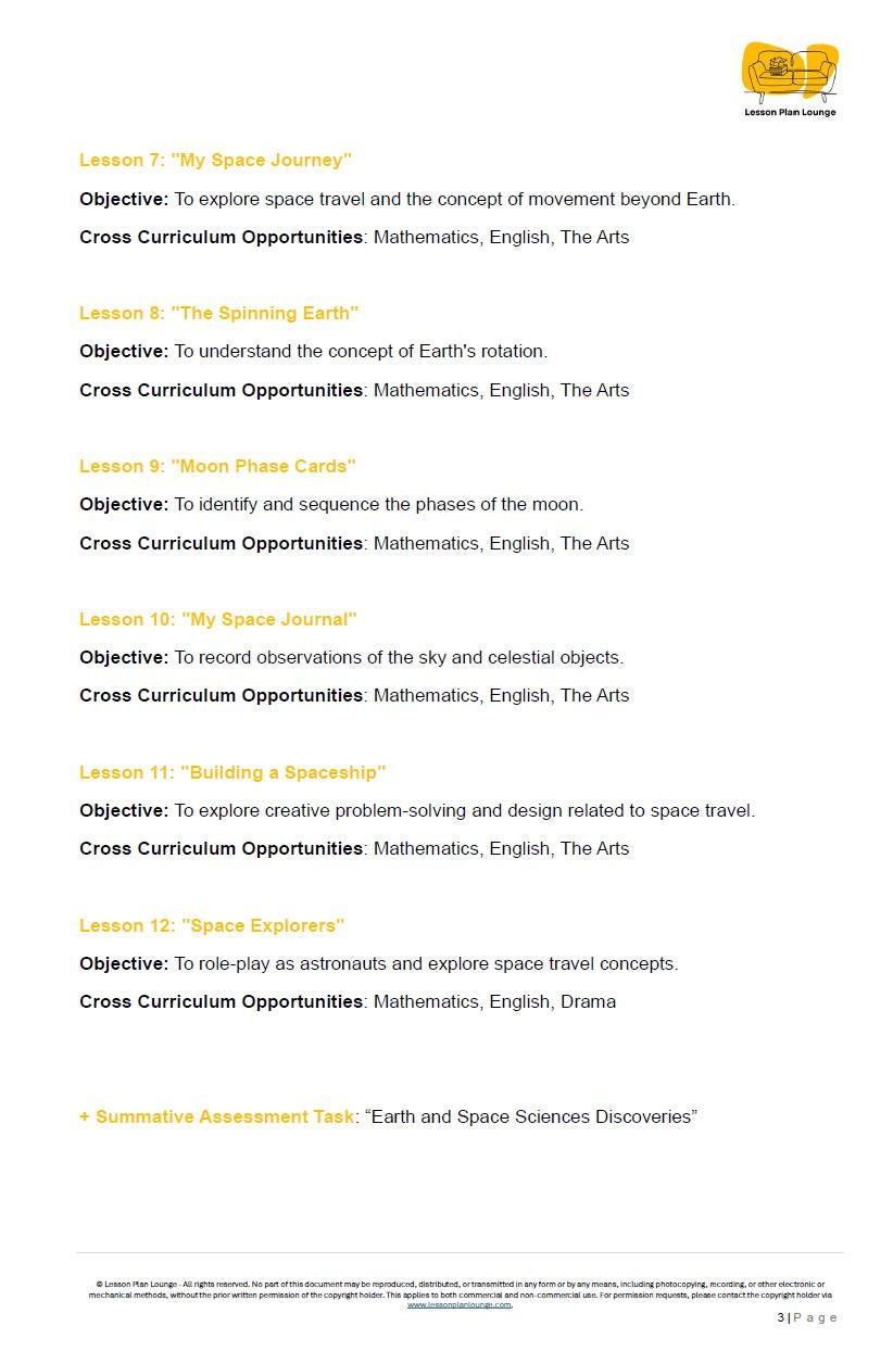 EARTH and SPACE SCIENCES - Adjusted Curriculum: 12 Lesson Plans + 1 Summative Assessment Task (Year 2)