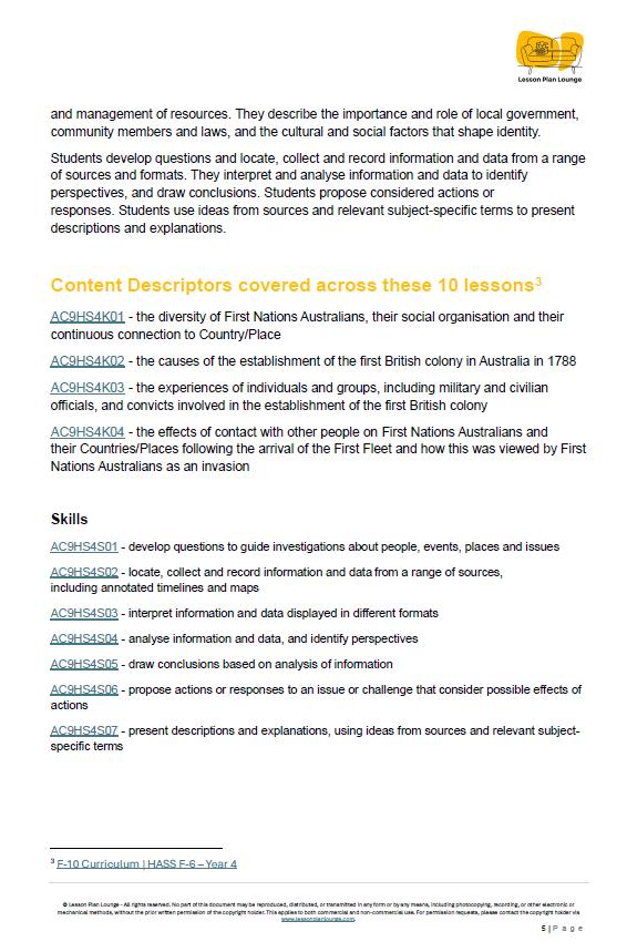HASS - History: 10 Lesson Plans + 1 Summative Assessment and FREE Student Workbook (Year 4)
