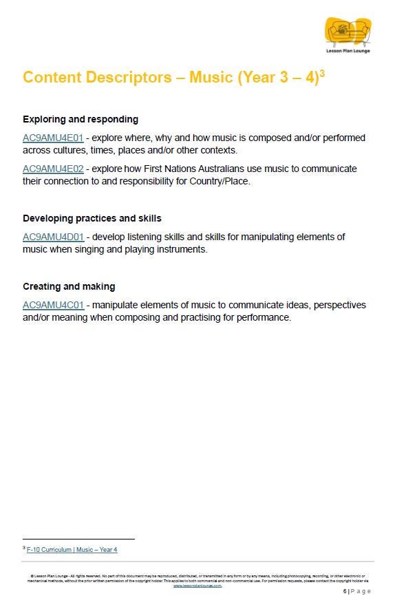 Music - The Arts: 10 Lesson Plans + 1 Summative Assessment Task (Year 4)