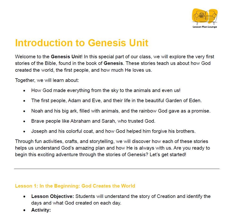 Studies of Religion - Introduction to Genesis: 10 Lesson Plans + 1 Summative Assessment Task (Kindergarten to Year 2)
