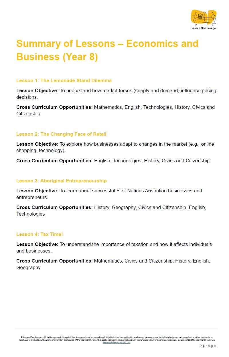 HASS Economics and Business: 12 Lesson Plans + 1 Summative Assessment Task + FREE Student WORKBOOK (Year 8)
