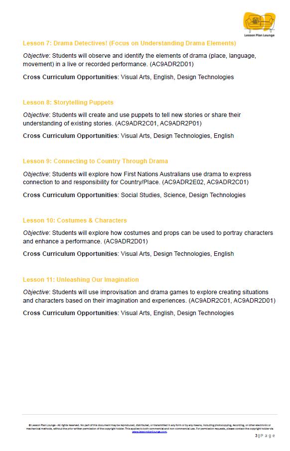 The Arts - DRAMA: 12 Lesson Plans + 1 Summative Assessment (Year 2)