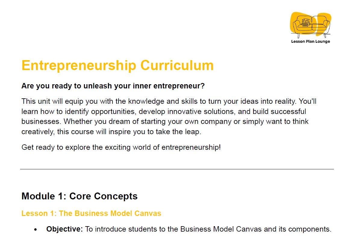 Entrepreneurship - Start Your Own Business: 20 Lesson Plans (covering 27 lessons) + 1 Summative Assessment + Worksheet Ideas - High School