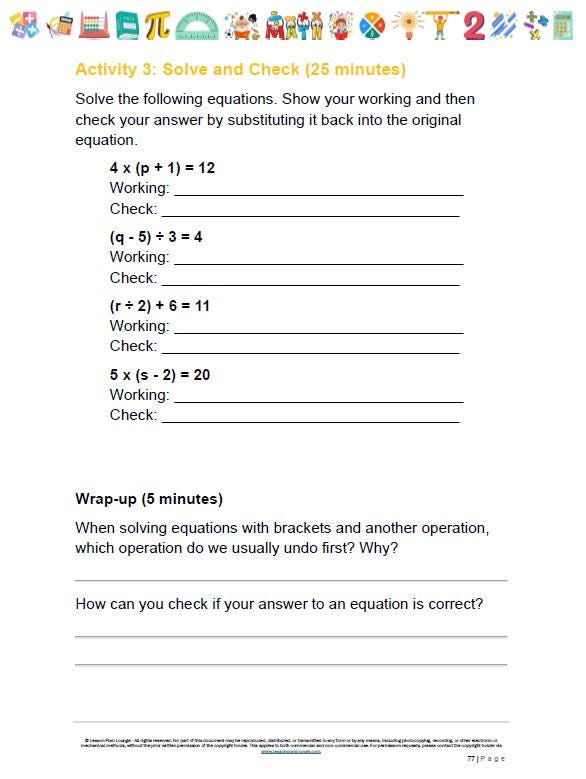 Mathematics - ALGEBRA: Lesson Plans covering 21 Lessons, Summative Assessment Task and FREE Student Workbook (Year 6)
