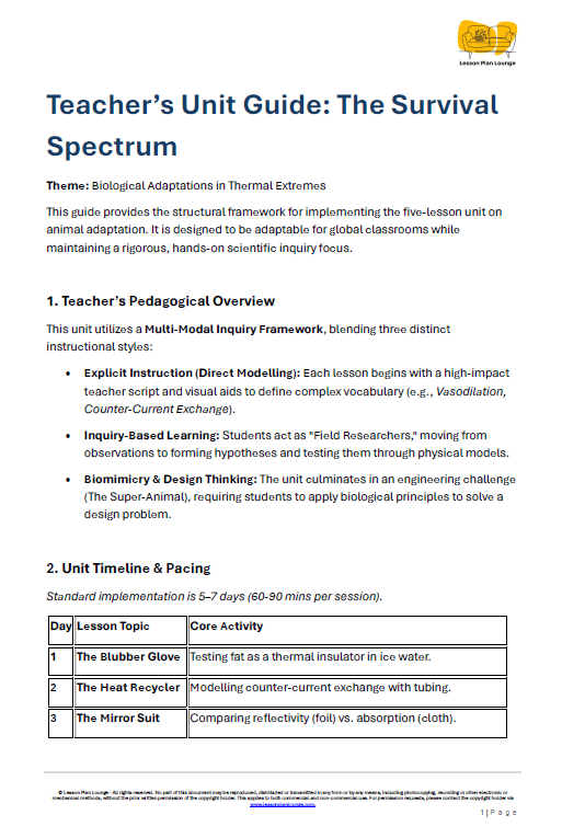 Biological Sciences - ADAPTATION, how Animals survive in extreme cold vs heat - LESSON PLANS