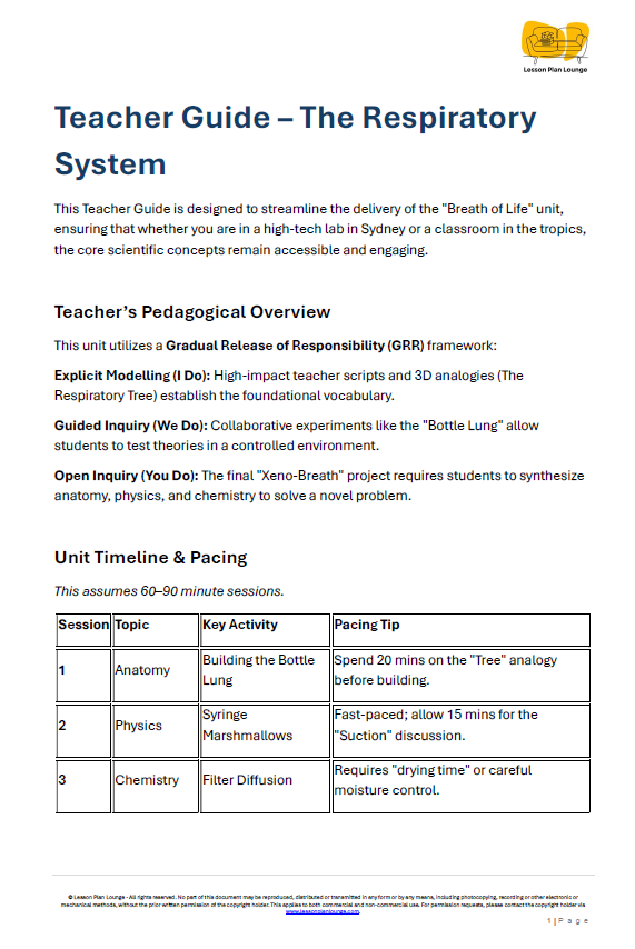 Biological Sciences - The Respiratory System Lungs and Gases - Year/ Grade 7-9