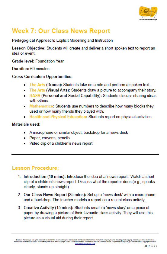 English Lesson Plans - Literacy, Literature, Reading Writing - Foundation Year/ Prep Year/ Kindergarten