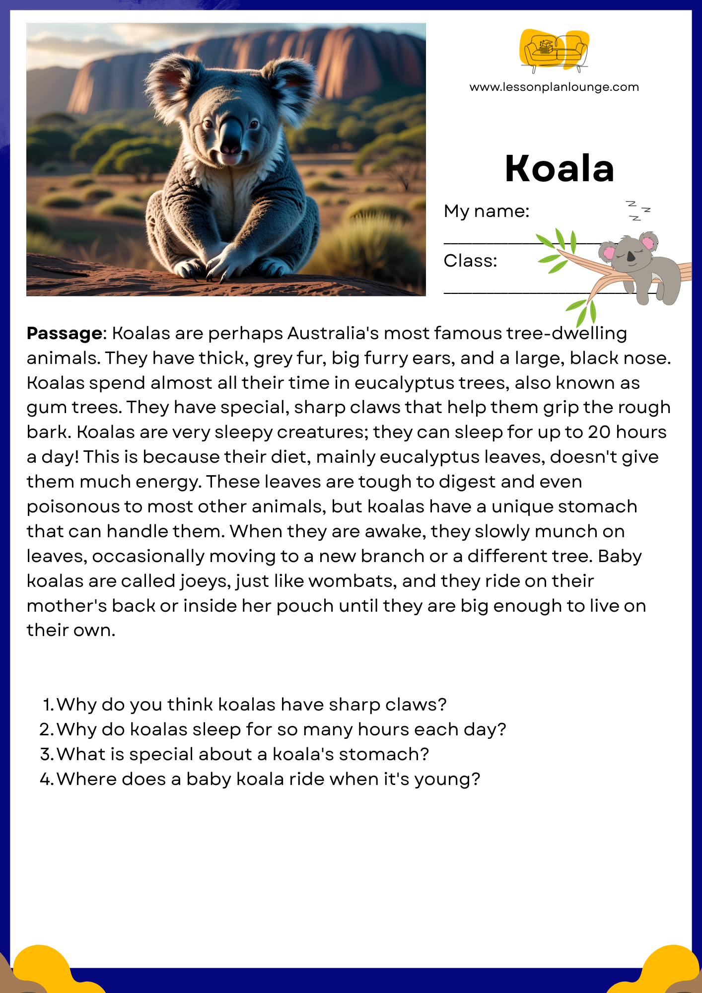FREE Download - English - Reading - Passages – Koala