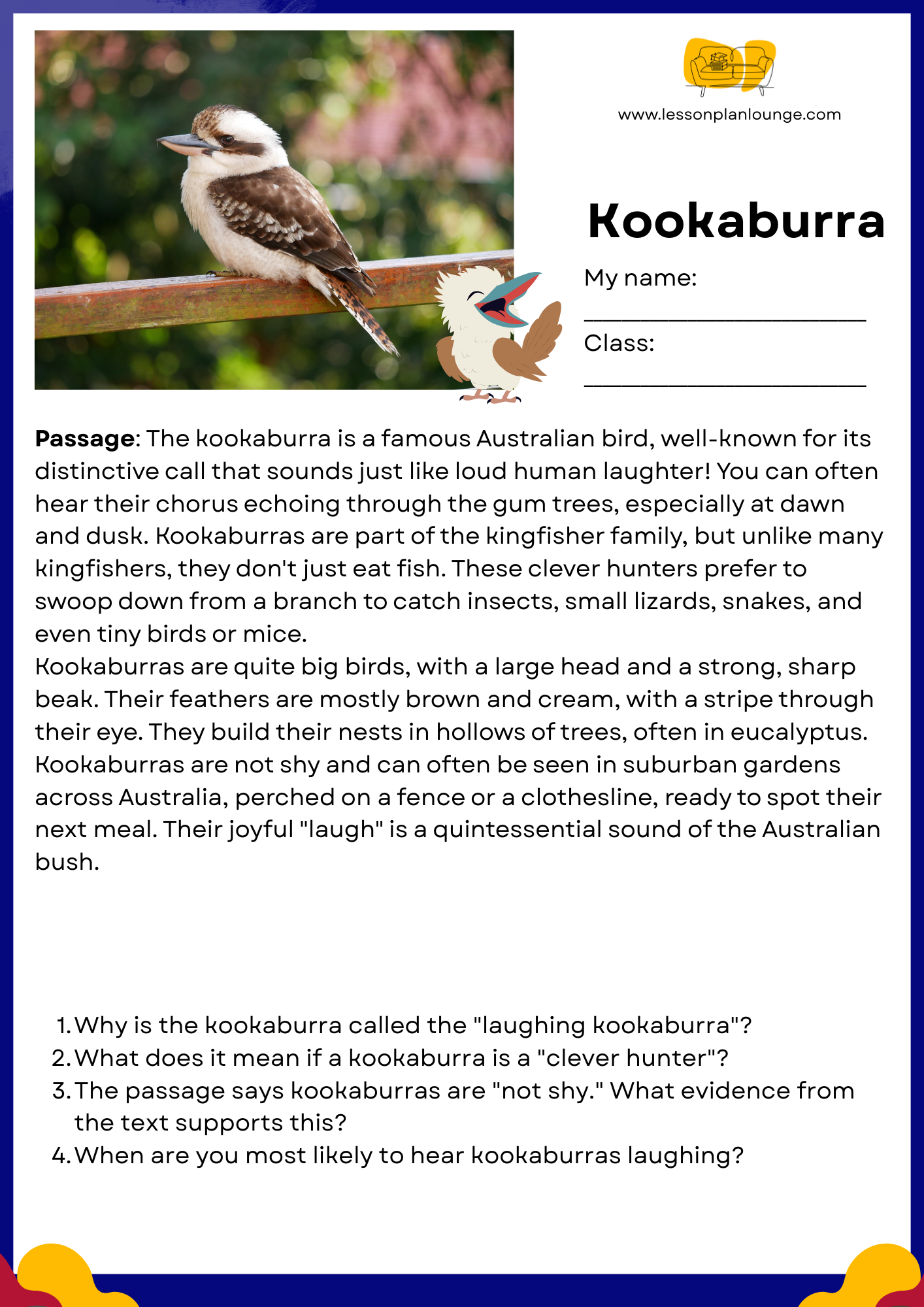 FREE Download - English - Reading - Passages – Kookaburra
