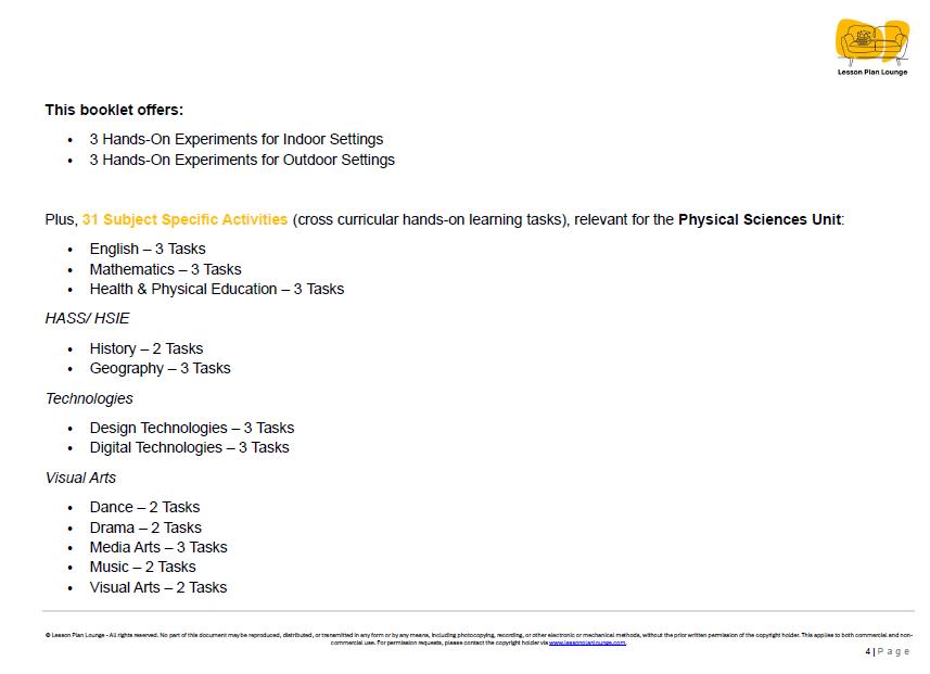 Lesson Plans Science – Biological, Physical and Chemical Sciences - Foundation Year/ Prep Year/ Kindergarten