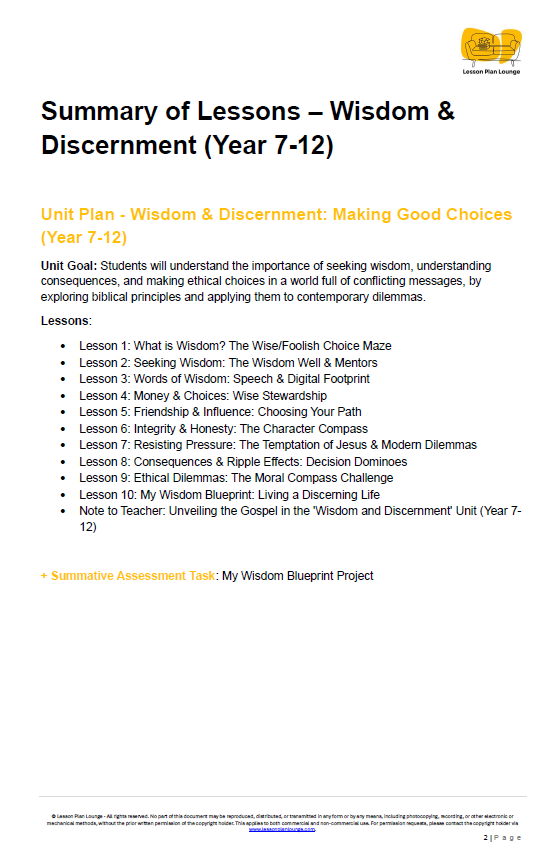 Studies of Religion - Wisdom & Discernment: Making Good Choices (Year 7-12)