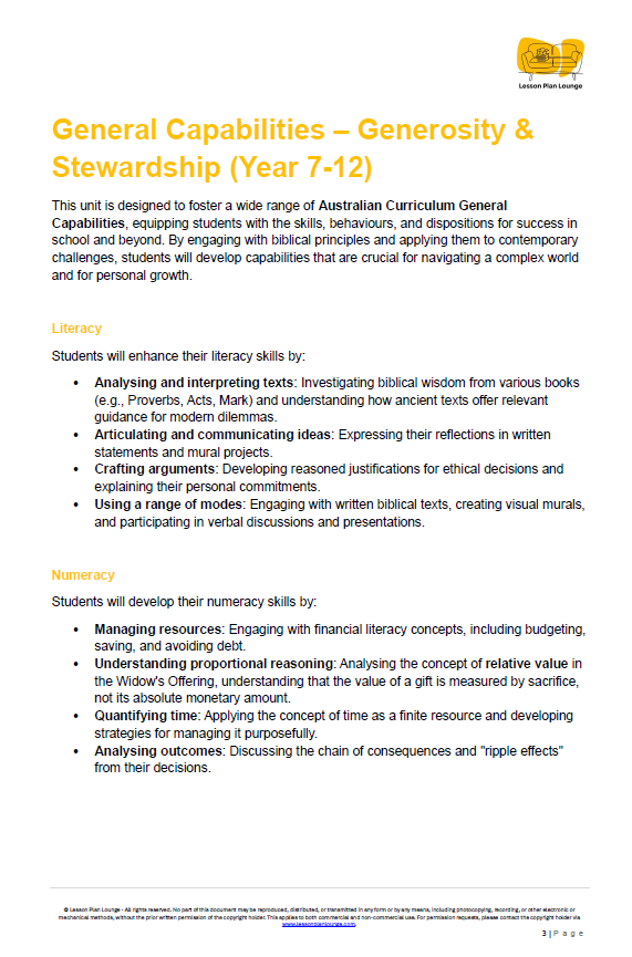 Studies of Religion - Generosity & Stewardship: Beyond Self - Interest (Year 7-12)