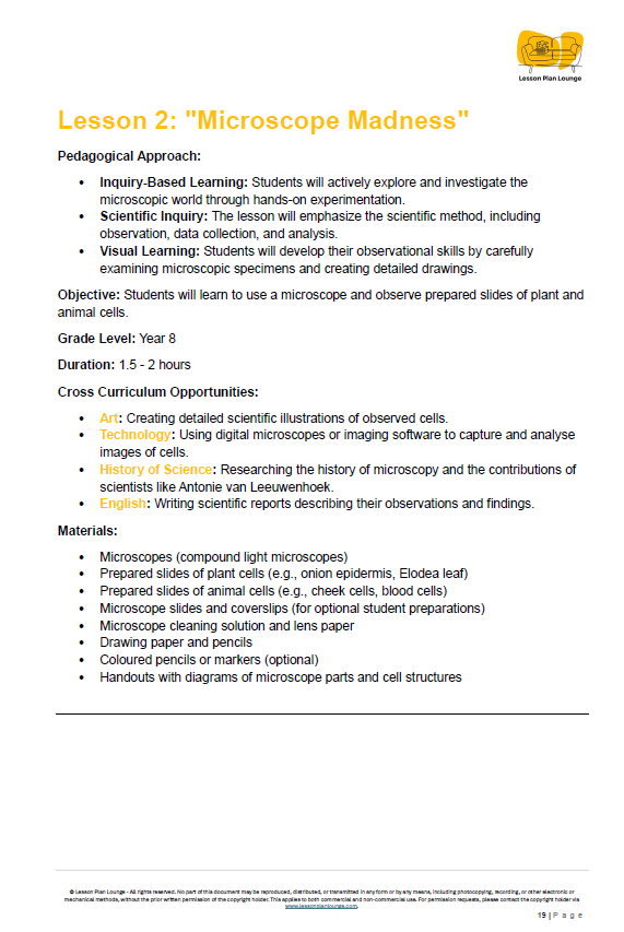 Science - Biological Sciences: 10 Lesson Plans + 1 Summative Assessment Task + FREE Student WORKBOOK (Year 8)