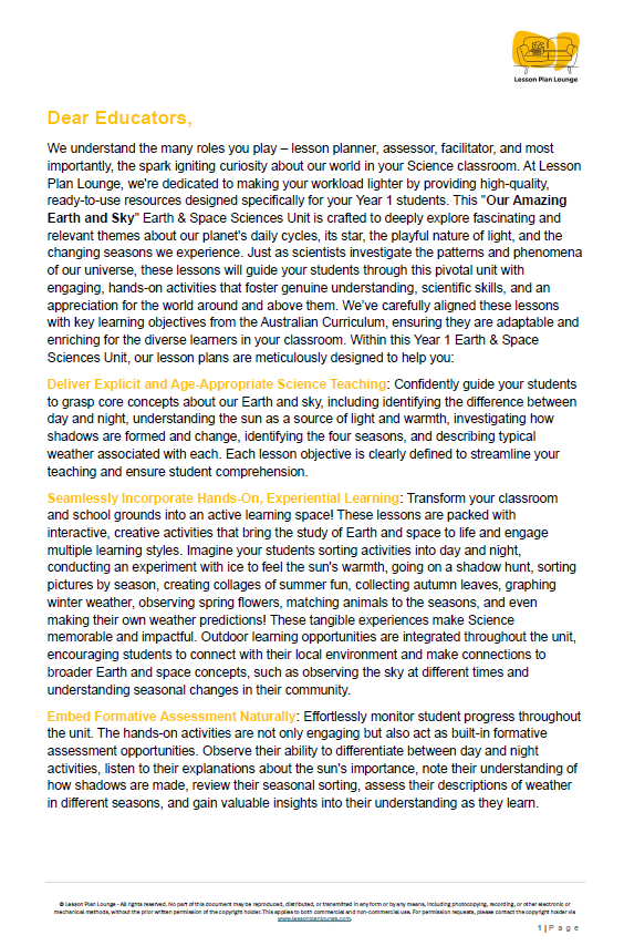 Science - Earth & Space Sciences: 10 Lesson Plans + Summative Assessment Task + FREE Student Worksheets (Year 1)