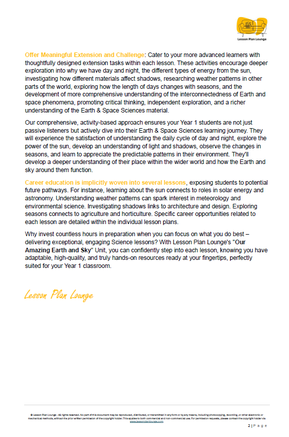 Science - Earth & Space Sciences: 10 Lesson Plans + Summative Assessment Task + FREE Student Worksheets (Year 1)