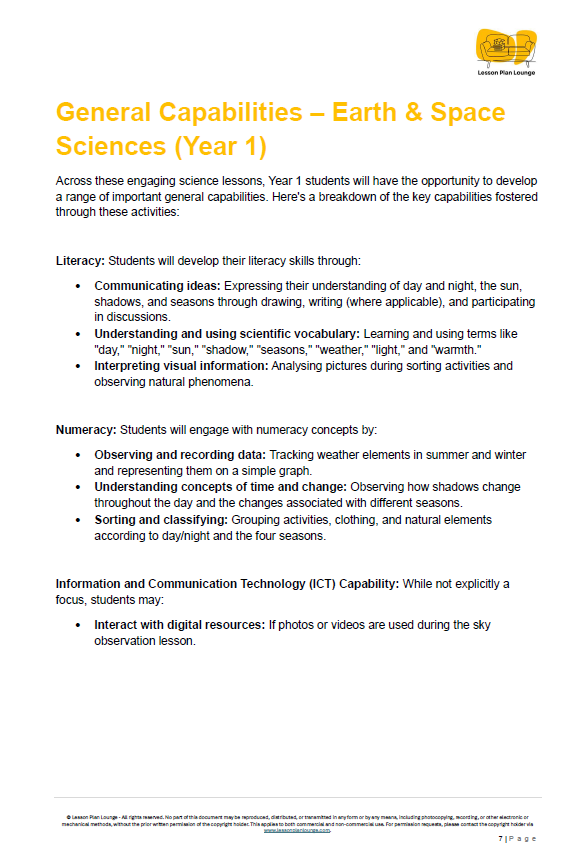 Science - Earth & Space Sciences: 10 Lesson Plans + Summative Assessment Task + FREE Student Worksheets (Year 1)