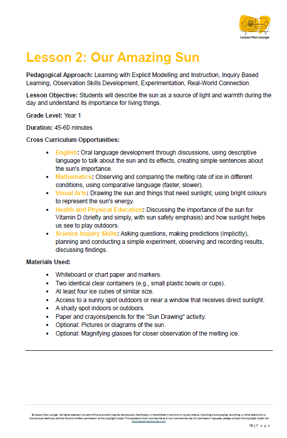 Science - Earth & Space Sciences: 10 Lesson Plans + Summative Assessment Task + FREE Student Worksheets (Year 1)