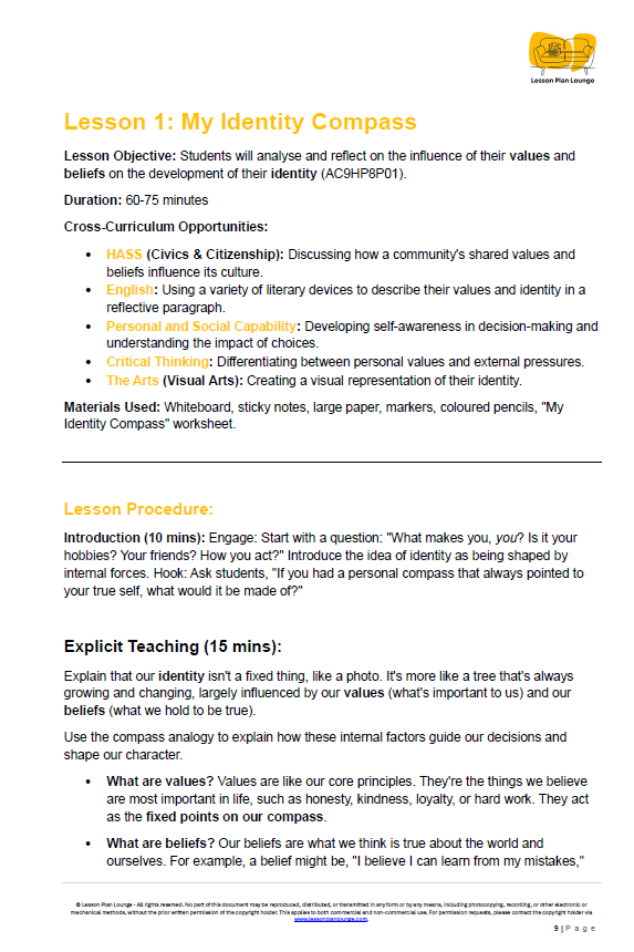 HPE - Personal, social and community health: 10 Lesson Plans + 1 Summative Assessment Task + FREE Student Workbook (Year 7 & 8)