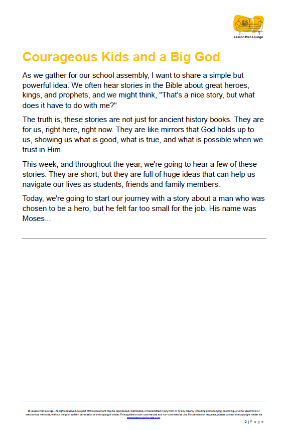 35 Short School Assembly Devotions - Courageous Kids & a Big God - Primary Education
