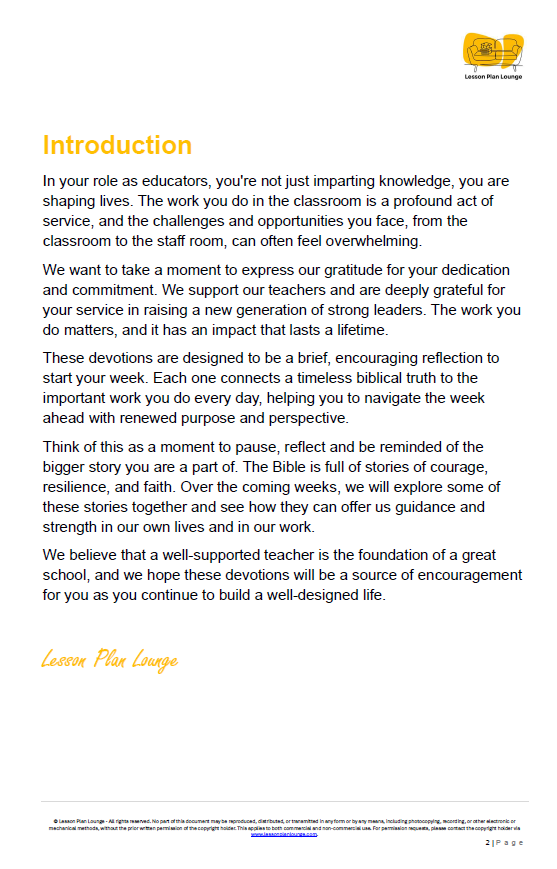 35 Short Devotions for (Monday Morning) Staff Meetings - Navigating Your Week with Purpose - Primary and High School Education