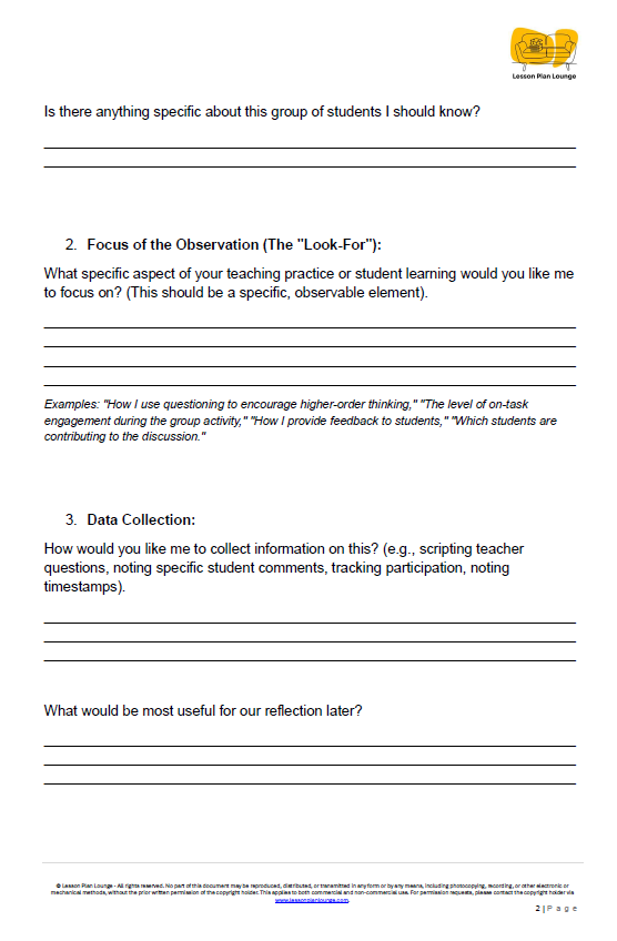 FREE Download - Peer Observation Protocol - Education