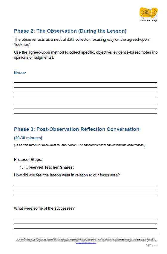 FREE Download - Peer Observation Protocol - Education