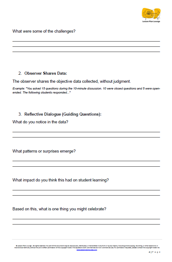 FREE Download - Peer Observation Protocol - Education