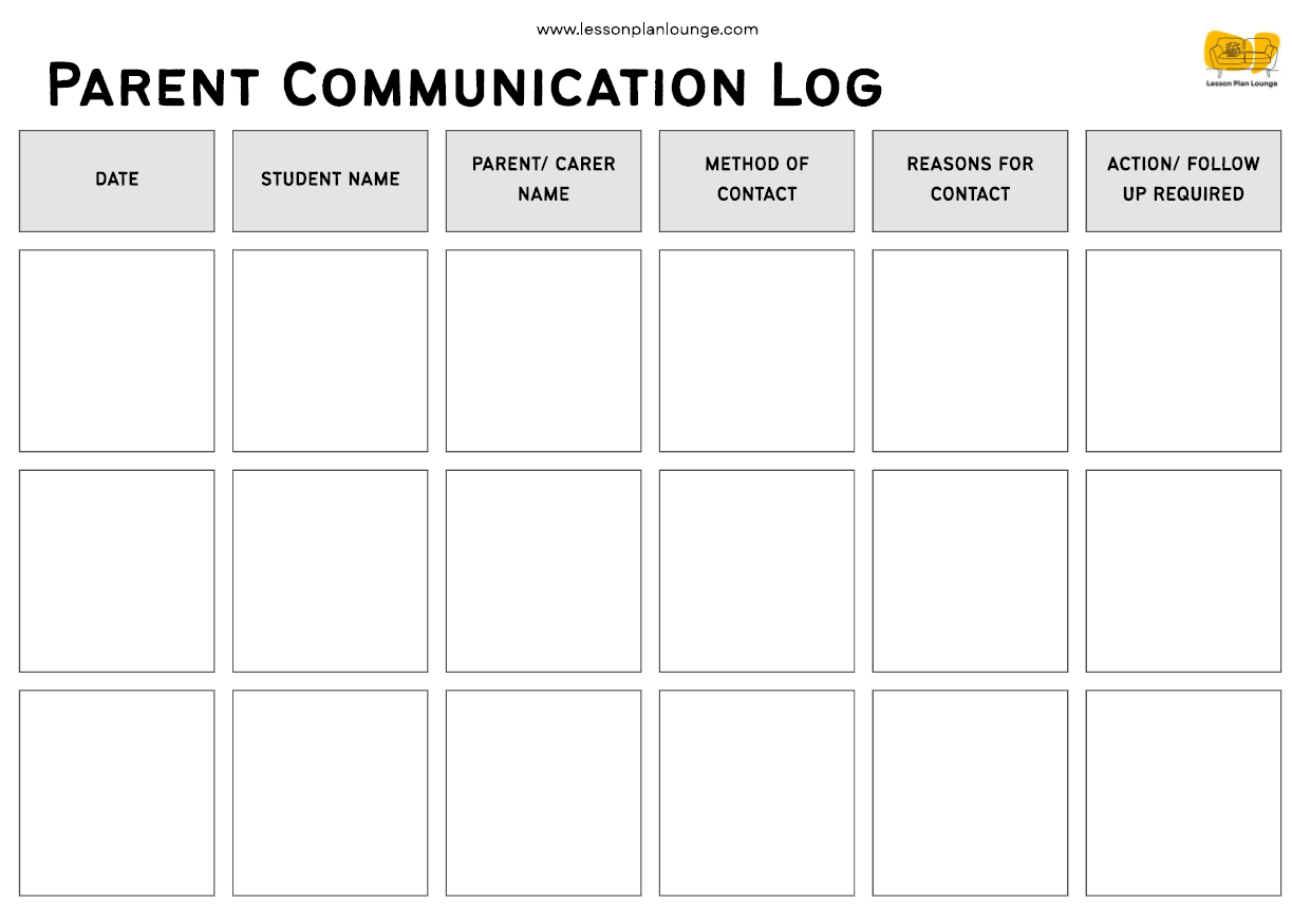 FREE Download - Parent Communication Log | Essential Teacher Planner Printable