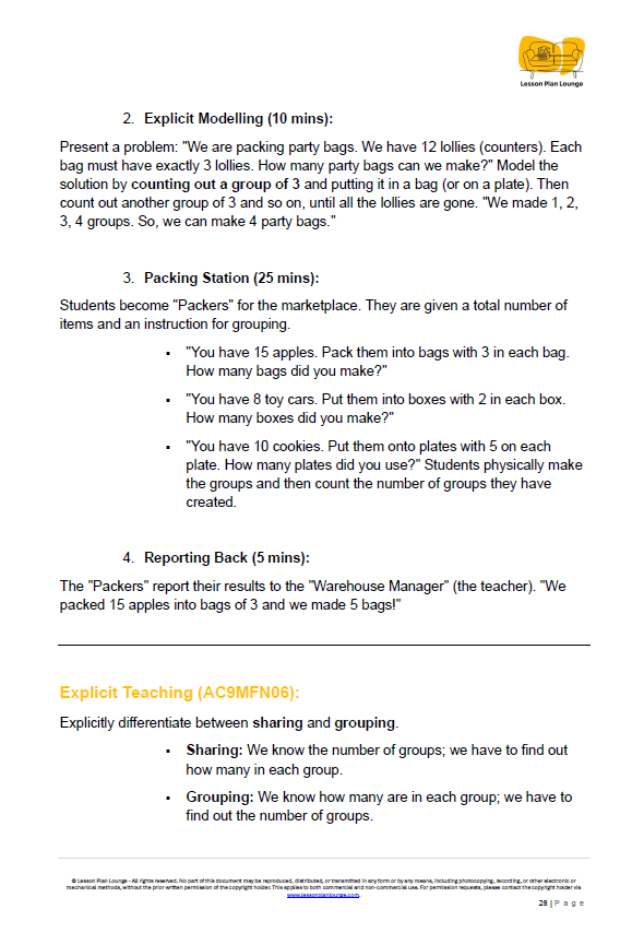 Mathematics - Unit 4: The Playful Marketplace - Kindergarten/ Foundation Year/ Prep