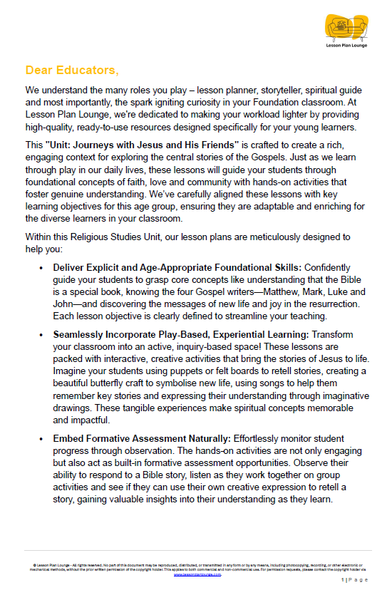 Studies of Religion - Journeys with Jesus and His Friends - Kindergarten/ Year 1/ Year 2