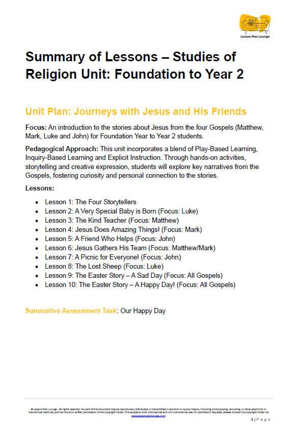 Studies of Religion - Journeys with Jesus and His Friends - Kindergarten/ Year 1/ Year 2