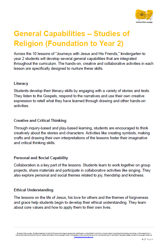 Studies of Religion - Journeys with Jesus and His Friends - Kindergarten/ Year 1/ Year 2