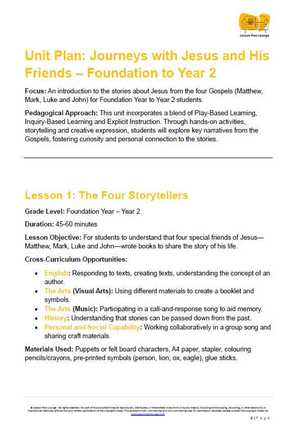 Studies of Religion - Journeys with Jesus and His Friends - Kindergarten/ Year 1/ Year 2