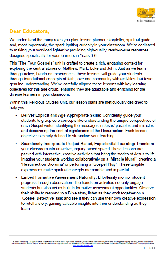 Studies of Religion - The Four Gospels - 10 Lesson Plans + FREE Student Workbook - Year 3 to Year 6 (Upper Primary)