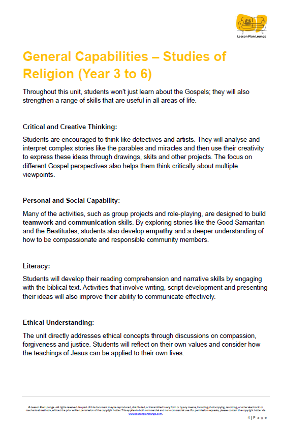 Studies of Religion - The Four Gospels - 10 Lesson Plans + FREE Student Workbook - Year 3 to Year 6 (Upper Primary)