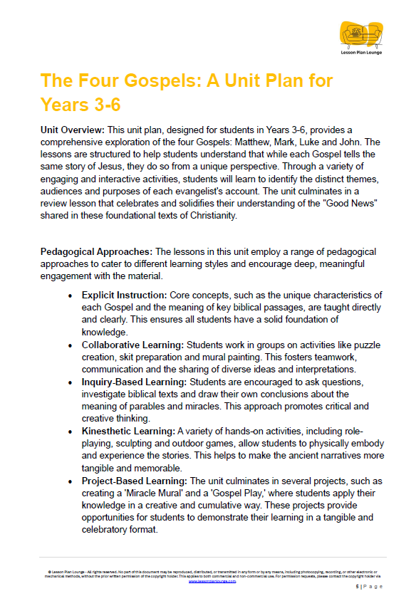 Studies of Religion - The Four Gospels - 10 Lesson Plans + FREE Student Workbook - Year 3 to Year 6 (Upper Primary)