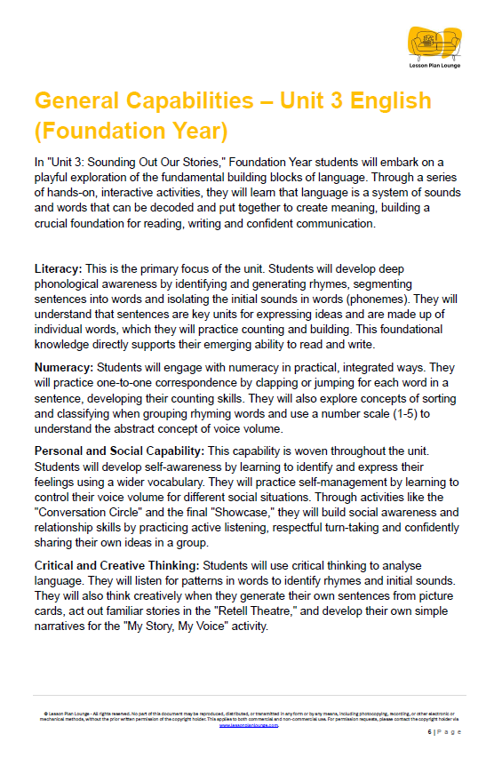 English - Unit 3 Sounding Out Our Stories - Kindergarten/ Foundation Year/ Prep
