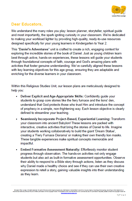 Studies of Religion - Daniel's Adventures - Faith, Courage and Amazing Dreams! - Kindergarten/ Foundation Year/ Prep