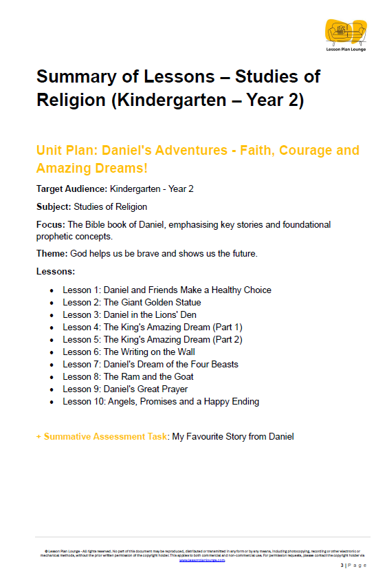 Studies of Religion - Daniel's Adventures - Faith, Courage and Amazing Dreams! - Kindergarten/ Foundation Year/ Prep