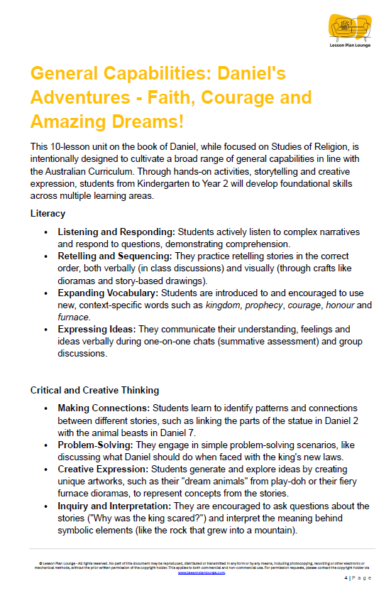 Studies of Religion - Daniel's Adventures - Faith, Courage and Amazing Dreams! - Kindergarten/ Foundation Year/ Prep
