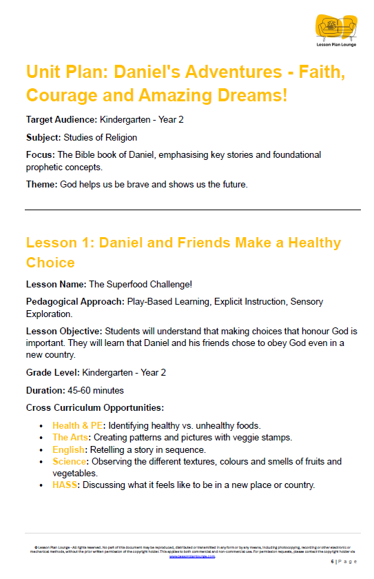 Studies of Religion - Daniel's Adventures - Faith, Courage and Amazing Dreams! - Kindergarten/ Foundation Year/ Prep