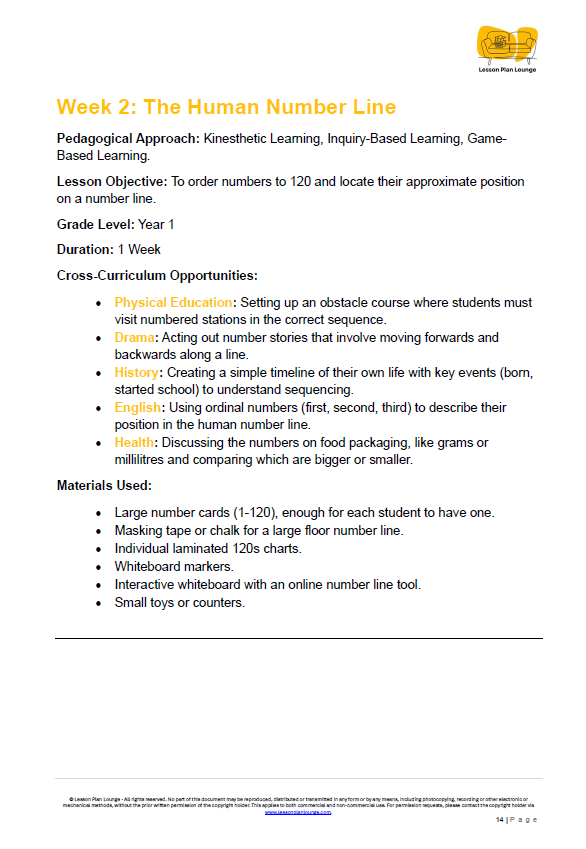 Mathematics - Unit 1 Ninja Numbers - LESSON PLANS - Year 1