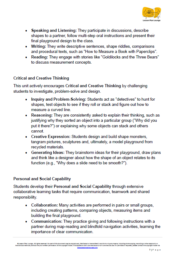 Mathematics - Unit 2 Shape Detectives & Map Makers - LESSON PLANS - Year 1