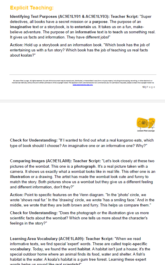 English - Unit 3: Our Amazing Animal World - LESSON PLANS - Year 1