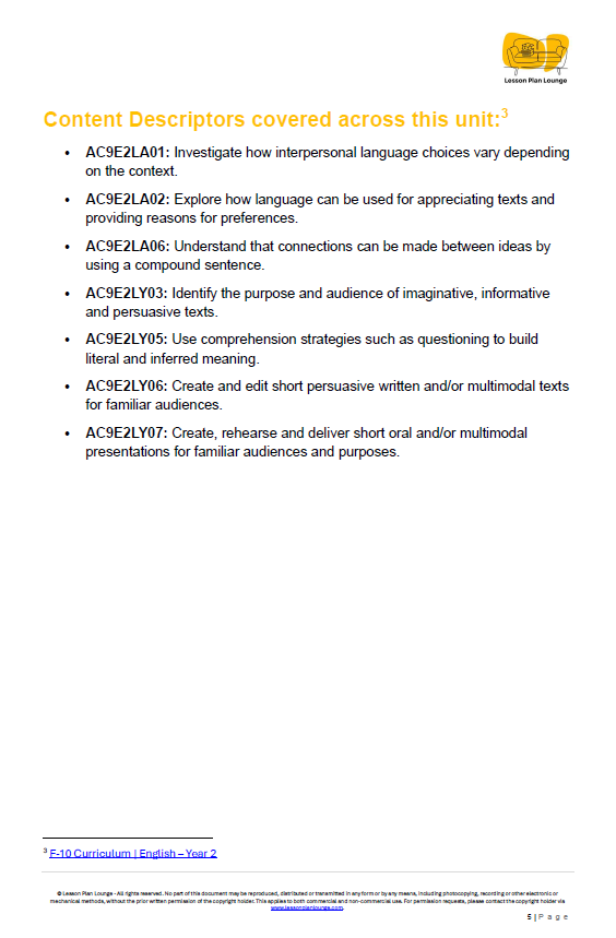English - Unit 3: Let's Persuade! (Persuasive Texts) - LESSON PLANS - Year 2