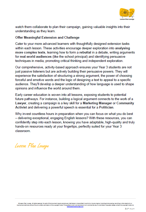 English - Unit 2: The Persuasion Powerhouse - LESSON PLANS - Year 3